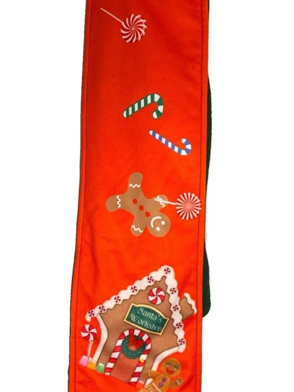 Kids Holiday Scarf in Bright Red with Festive Gingerbread Design